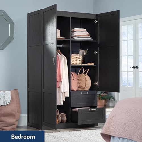 Image of Sauder Miscellaneous Storage Armoire with Drawers, Raven Oak Finish