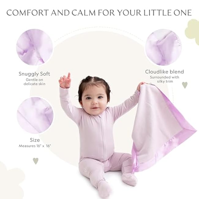 Ultra-Soft Lovey Security Blanket - Baby Essentials, Newborn Essentials, Ultra-Soft Fleece Baby Blanket with Satin Trim ¨C 16 x 16 - Lavender