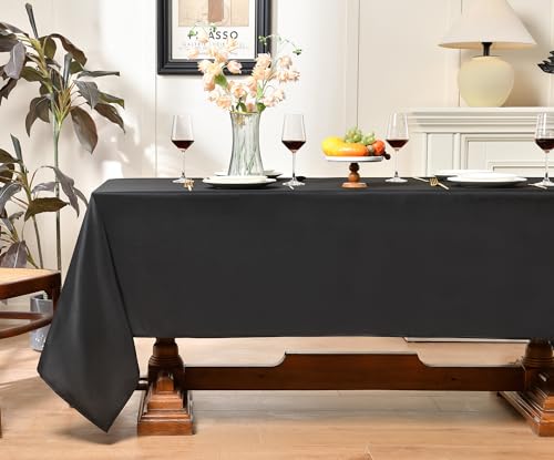 LEQEE Black Tablecloths,2 Pack 90 * 132inch Stain and Wrinkle Resistant Polyester Black Rectangle Tablecloth,Decorative Fabric Table Cover for Party,Wedding,Kitchen,Dinning