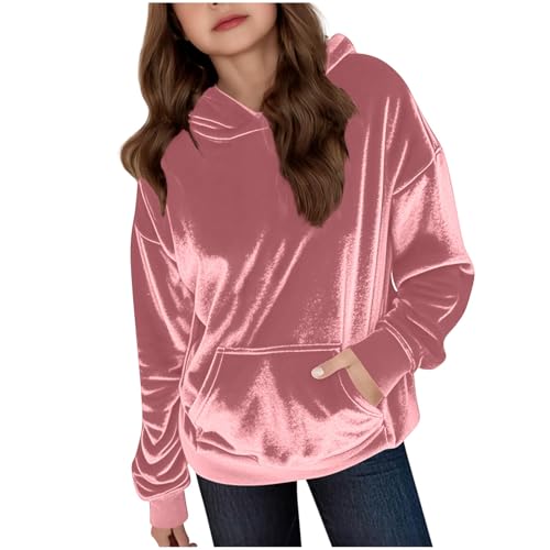 Girls Velvet Pullover Hoodies Fuzzy Soft Comfy Long Sleeves Oversized Sweatshirt Teens Kids Casual Fall Winter Hooded Shirts