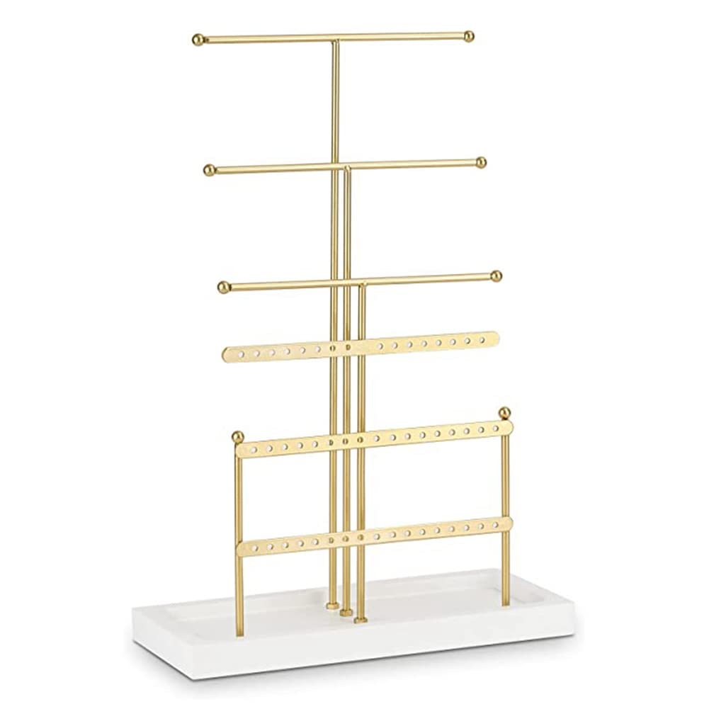 Simpls Jewellery Organiser Table Jewellery Holder 6-Tier Jewellery Tree Display Stand with Tray for Earring Necklace Bracelet Gold