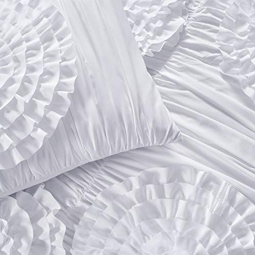 Lush Decor Serena Rouched Flower Vintage Chic Farmhouse 3 Piece Comforter Set, King, White #TOP3