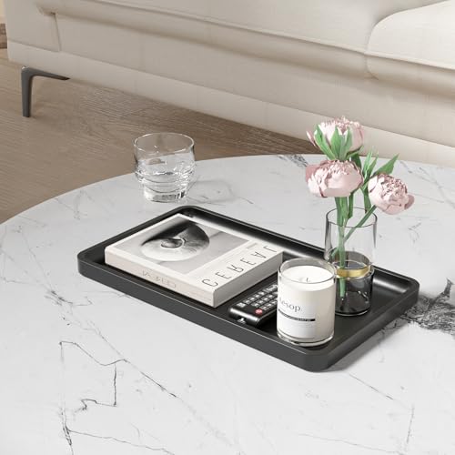 Image of Weenson Black Bathroom Vanity Tray for Countertop Decor Perfume Makeup Toiletries Toilet Tank, Large Bamboo Kitchen Tray for Spice Salt, Serving Tray for Food Coffee, Nightstand Candle 14.2 inchx8.3 inch