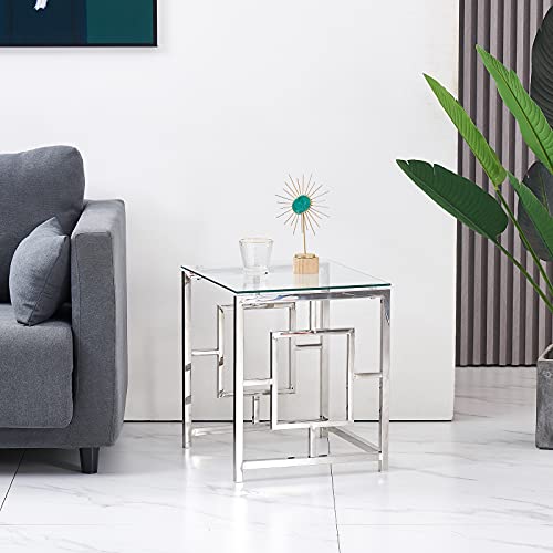 JaHECOME Tables Basse Verre pour Salon, Table d'appoint Carrée Cadre en Acier Inoxydable, Table Basse Salon Surface en Verre Trempé, pour Salle de Séjour, Salle de Réunion, Bureau Cover