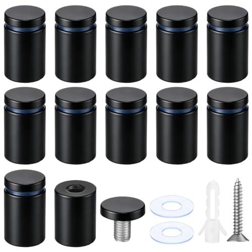 Image of Pelopy 12 Pcs Sign Standoff Screws Advertising Screws Stainless Steel Wall Standoff Mounts Glass Acrylic Nail (1 x 1-5 /8 Inch,Black)