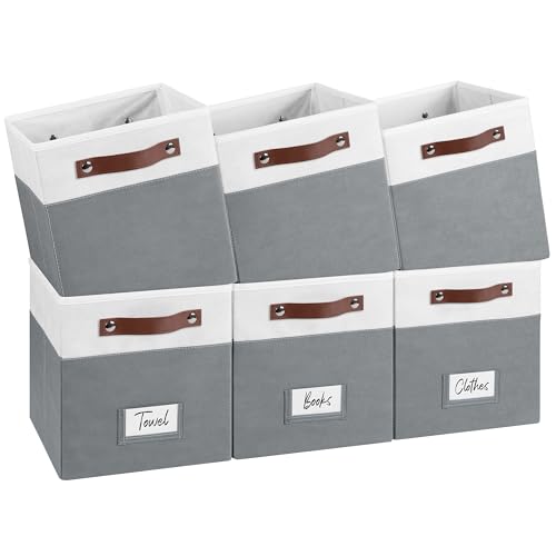 Image of FinishingBo 6-Pack Storage Cubes with Handles & Label Holders Basket, Closet Cube Home Organizer Bins(White/Dark Grey, 10.5*10.5*11 inch)