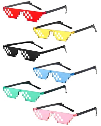 JUKOTA 6 Piezas Gafas Mosaico Pixeladas Divertidas Disfraz Photocall Gafas Juguete de Sol Broma Fiesta Multicolor