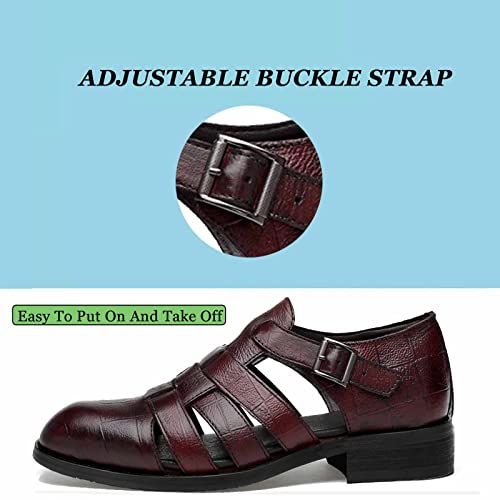 Men's Business Closed Toe Sandals,Ankle Buckle Hollow Out Roman Shoes,Summer Breathable Outdoor Fisherman Beach Sandals (Burgundy,8.5) #TOP4