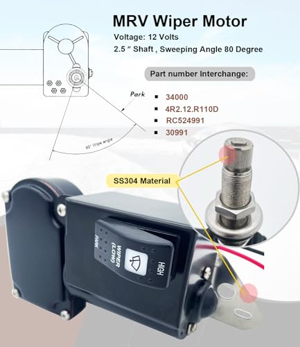 Image of Windshield Wiper Motor 12V 80 Degree Wiper Motor Replaces 34000 30991 WWF12C18 Series Wiper Motor - MRV and Automotive Boat Applicable (TF-C4000-S)