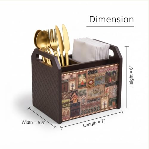 Image of Home Sparkle Tissue Paper Box Holder for Car, Home Decor, Gifting & Office Desk - Rectangular MDF with Elegant Vinyl Print Design - Brown Finish