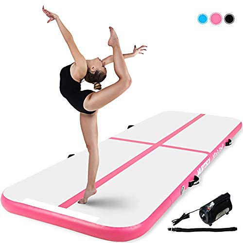 Murtisol 16ft Inflatable Gymnastics Training Mats Tumbling Mats 4 Inch Thickness for Home Use/Training/Cheerleading/Yoga/Water with Electric Pump Pink