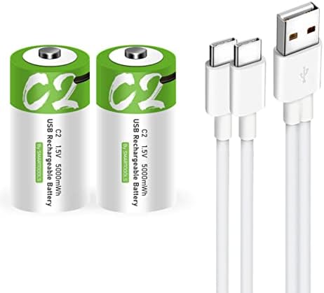CAMELCELL C Batteries- 2 Pack Rechargeable C Batteries,5000mWh Lithium ion C Size Battery with 2 in 1 USB A to Type C Charger,1200 Cycle,Portable USB Rechargeable C Cell Batteries