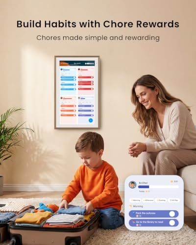 Image of Apolosign 15.6-inch Digital Family Calendar, No Subscription Fee, Smart Wall Planner with Calendar Sync, Chore Chart & Touchscreen Display for Busy Families, Dual Mode, with Stand (Teak)