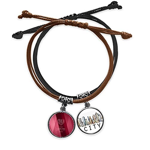 Bracelet corde rouge vin Valentin t'aime cuir Sidi chaîne de main