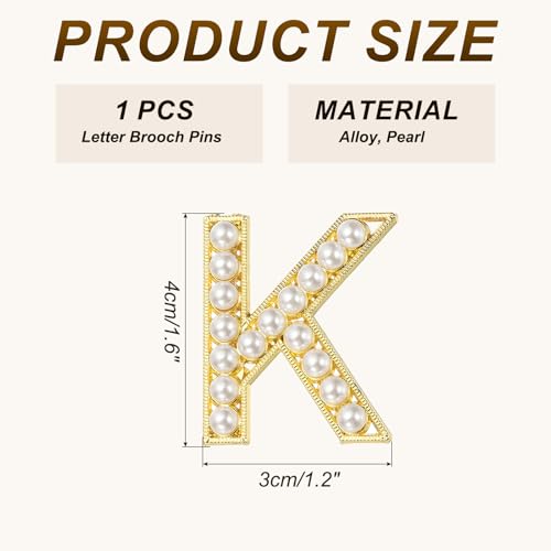 Image of PATIKIL Letter Brooch Pins, Pearl Initial Alphabet Letter Lapel Badges Pin for Women Men Girl Wife Suits