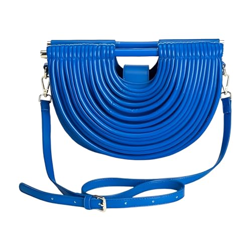 Image of Elegant Half Round Chinc Woven PU Leather Lou Top Handle Bag for Women Formal Evening Clutch Purses