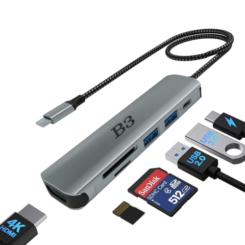 USB C Hub HDMI Adapter for MacBook Air Pro, 7 in 1 4K Dongle Multiport Converter with 50cm Cable...