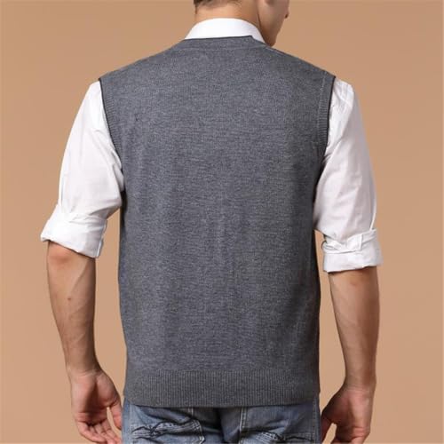 Men's Wool Cardigan Vest Autumn Winter Solid Business V-Neck Knitted Sleeveless Vest3