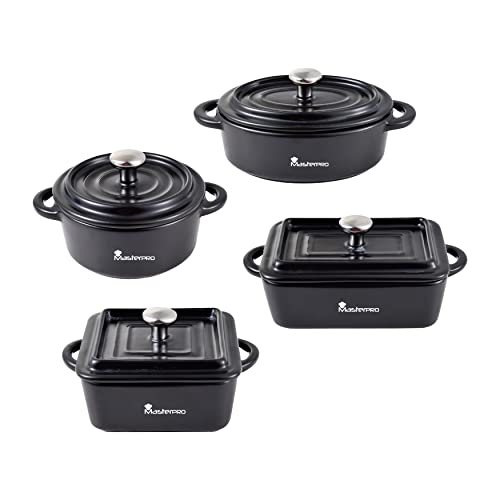 MasterPro Cook & Share | Cacerolas de Cocina | Set de 4 Piezas con Tapa | Fabricadas en Gres Resistente a Las Altas Temperaturas | Cazuelas de Cocina | Compatibles con Todo Tipo de Cocinas y Horno