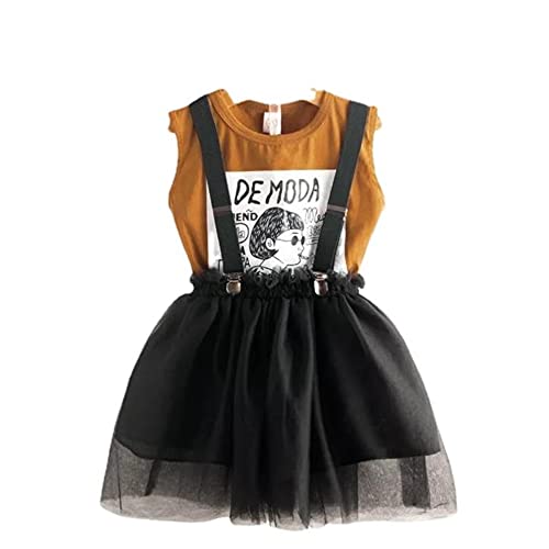Conjunto de ropa para niñas de camisa marrón y peto de dos piezas para verano edad 3-4 años 1