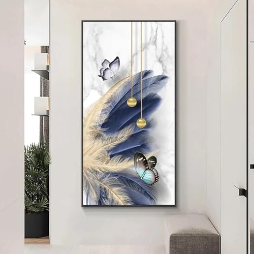Tableau art mural cerf et plumes dorées toile premium 60x120 cm style scandinave