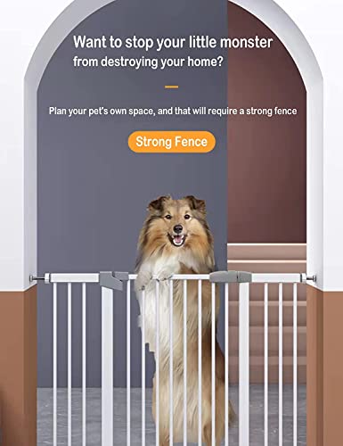 Metal Baby Gate For Stairs, Extra Wide Child Safety Gate Extends Up To, Dog Gates For The House Doorways Hallways Indoor/Outdoor, Easy Fit Pet Gate,Pressure Mounted, White #TOP4