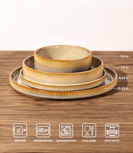 Image of TheTerra Ceramic Dinnerware Set for 4, 16-Piece Plates and Bowls Set