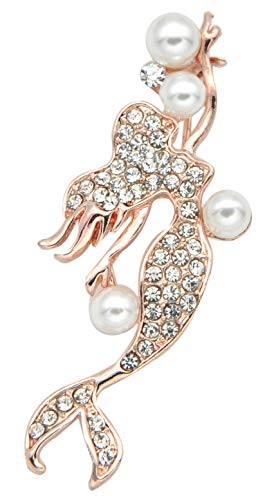 Gyn&Joy Woman Fashion Jewelry Mermaid Crystal Brooch Pins Clothes Accessorie With Pearl BZ015