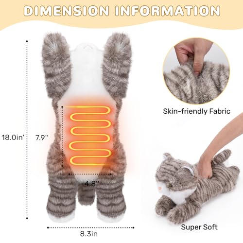 Image of Cat Heating Pad for Period Cramps Menstrual Pain Relief, Portable Electric Heat Pads USB Powered, Cute Grey Cat Plush Stuffed Animals Gift, Funny Cats Gifts for Women Teen Girls Birthday Christmas