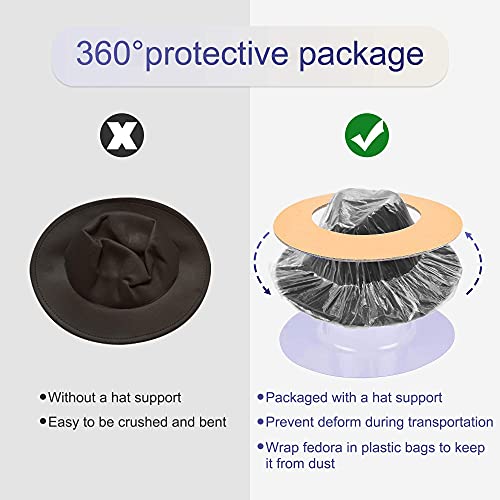 Image of Classic Fedora Hat Flat Top Hat Felt Pork Pie Hat Wide Brim Church Derby Cap for Women and Men
