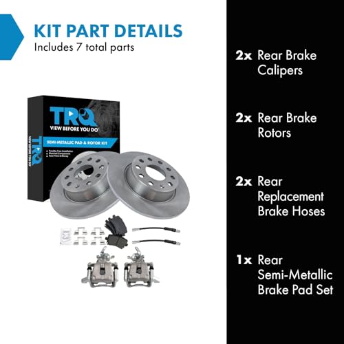 Image of TRQ Rear Brake Pad and Rotor Set Semi Metallic 272mm Rotors Calipers Hoses Compatible with 2010 Volkswagen Jetta To Chassis AJA048000