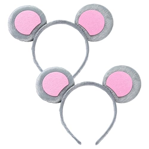 EUPSIIU 2 Stück Haarreifen Maus Ohren Stirnband Maus Ohren Haarreif Grau Stirnbänder Tier Maus Kostüm für Kinder Erwachsener, Mäuschen Haarreif für Fasching Karneval Party Kostüm Accessoires (Maus)