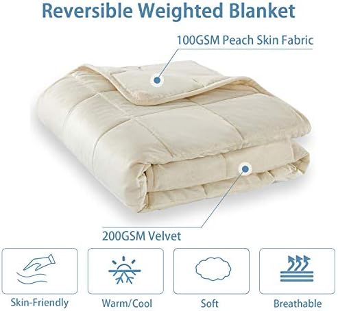 LOVTEX Reversible Micro-Plush Weighted Blanket - (12 lbs, 48"X72") Heavy Blanket with Lead-Free Glass Beads, Beige