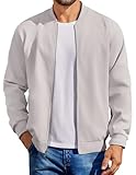 COOFANDY Men's Casual Bomber Jacket Cotton Flight Jacket Zip Up Windbreaker Jacket Light Grey, Small