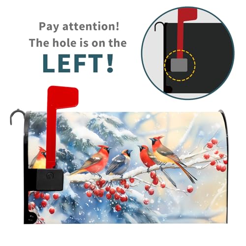 Image of Christmas Mailbox Covers Magnetic Standard Size 21 X 25.5 Inch Bird Winter Magnetic Mailbox Cover Snowflakes Mailbox Wraps Post Box Cover Decoration Outdoor Garden Home Yard Outside