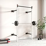 Soozier Wall Mounted Folding Squat Rack with Pull Up Bar, 1000 Pounds Capacity Power Rack, Adjustable Barbell Rack with J Hooks for Home Gym Full Body Workout, White - Image 9