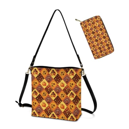 Image of HUGS IDEA Leather Purses and Handbag for Women Bucket Bag with Wrist Wallet 2 Packs