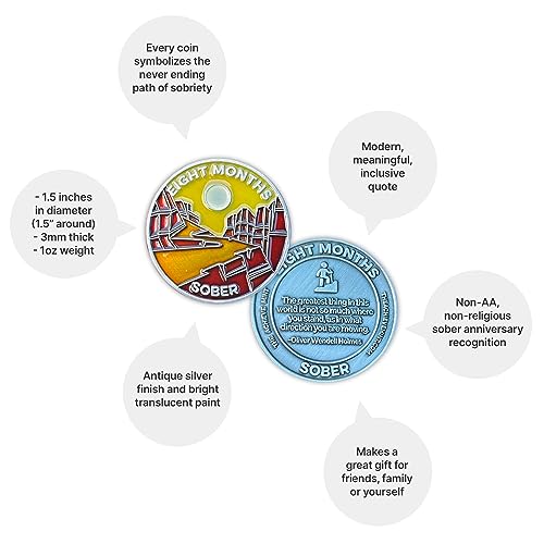 Image of The Achieve Mint 8 Months Sober Token | Eight Month Sober Chip | Non-AA Gift, Non-Religious Medallions for Men and Women Celebrating Sobriety