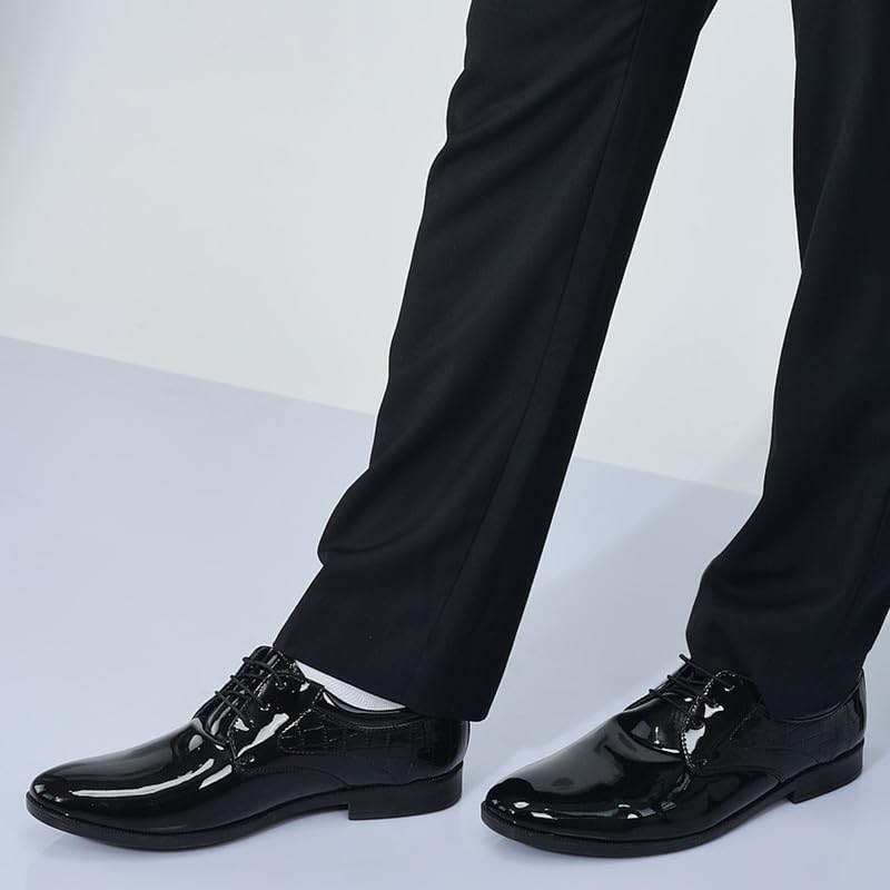 Image of FAUSTO Men's Patent Leather Party Formal Embossed Office Lace Up Derby Shoes|Classic Comfort Shoes