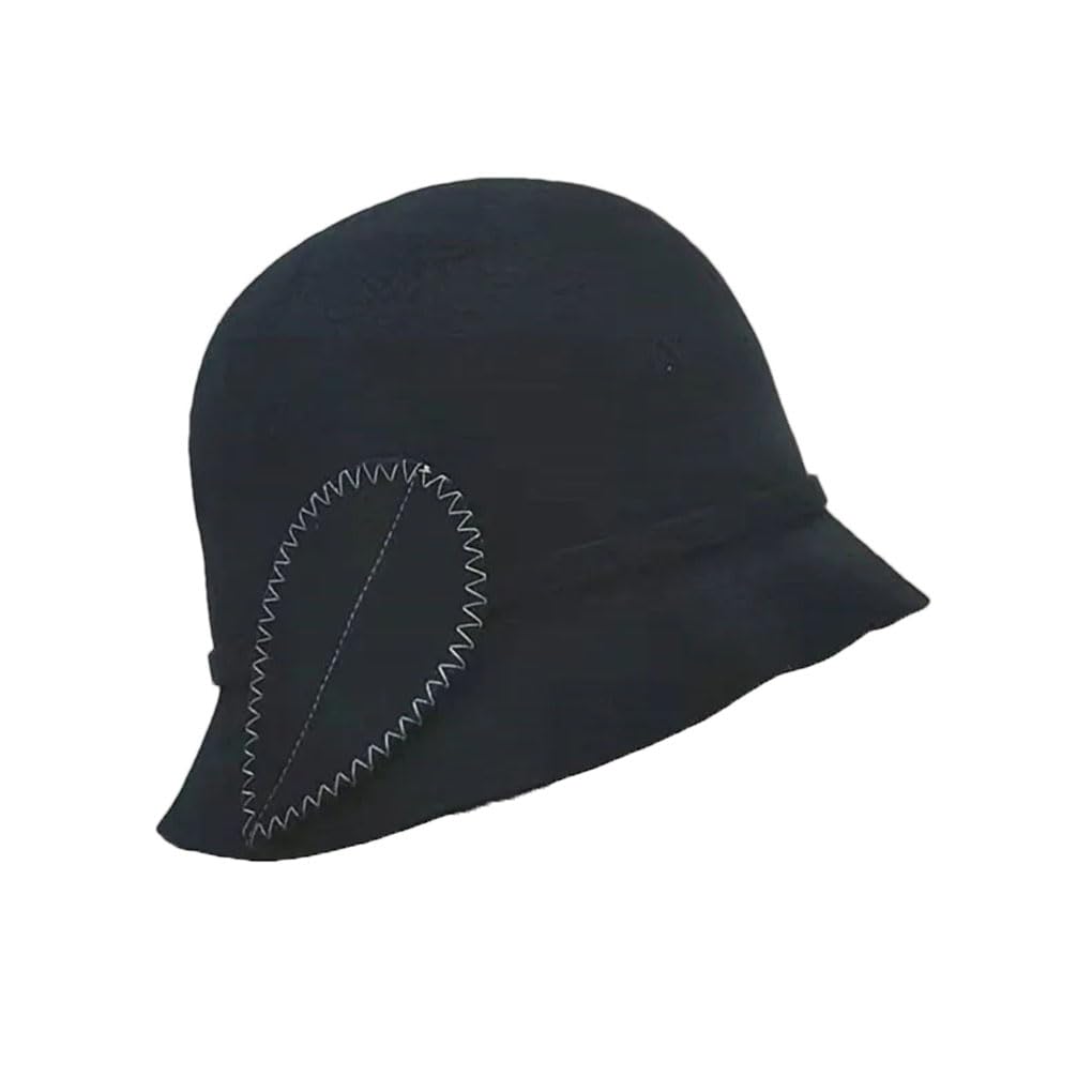 Cappello invernale da donna in tinta unita in lana caldo cappello alla benna con foglie decorare signora chiesa partito cloche cappello a bombetta