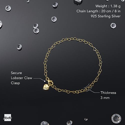 Amberta Women's 925 Sterling Silver Heart Bracelet 5