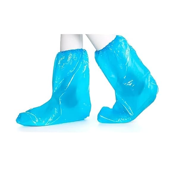 Image of Disposable Waterproof Shoe Covers for Rain & Indoor Protection, Anti-Slip Elastic Boot Covers, Reusable Protective Foot Covers for Travel, Bike Riding, Home, Office & Construction Sites. (Blue, Pack of 5)