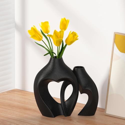 Zormon Black Vases for Decor, Heart Shaped Ceramic Vase Set of 2, Nordic Heart Shaped Vases, Minimalist Decorative Vase for Table Centerpiece Wedding Dining Living Room Office House Decoration by Zormon - Image 7