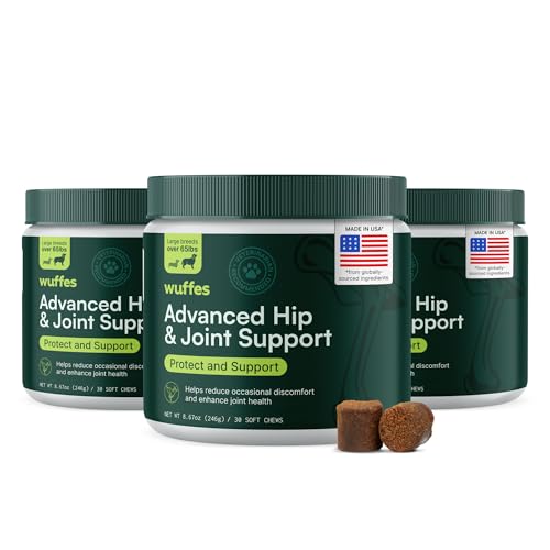 Wuffes Chewable Dog Hip & Joint Supplement - Glucosamine & Chondroitin Chews - Dog Joint Supplements & Vitamins - Extended Joint Care (Large Breed (Over 65 lbs), 90 Chews (Pack of 3))