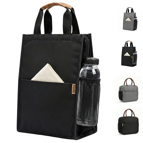 Image of FOSSE Insulated Lunch Bag (10 Litre, Black), Office Tiffin Bags for Men and Women, Hot & Cold Travel Lunch Box for Men, Tiffin Box & Bottles, Lunch Bag for Office, Picnic Bag (Black)