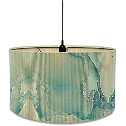 Lampara Bambu Azul Morbuy Pantalla Lampara Mesa Bambu, Impresión Mármol Estilo Vintage Diámetro 30cm Pantalla para Lámpara de Pie Pantalla Lampara de Tambor Cilíndrica Pantalla para Lampara de Techo (Azul)
