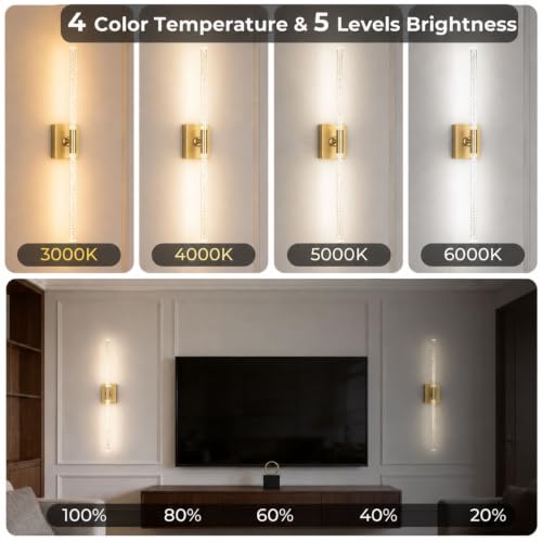 Image of Battery Operated Wall Sconce Set of 2, 10000mAh 4CCT, Transparent | Rechargeable wall lights with remote & touch control, 360rotate timer 31.5 inch, for bedroom living room hallway decoration