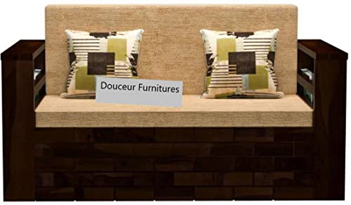 Image of Douceur Furnitures Solid Sheesham Wood 2 Seater Sofas | Two Seater Sofa Bed for Living Room, Hotels, Restaurant, Apartment | Wooden Sofa Bed for Living Room