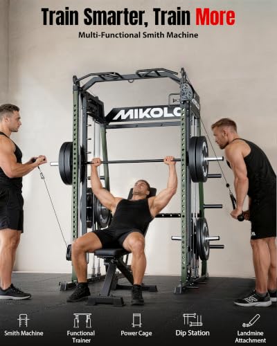 Image of Mikolo M4 2.0 Smith Machine, 2200lbs Squat Rack with LAT-Pull Down System & Cable Crossover Machine, Training Equipment with Leg Hold-Down Attachment