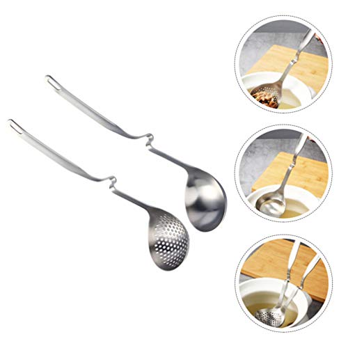 Cabilock Concha de Sopa de Aço Inoxidável com Cabo Longo para Cozinhar Colher Escumador Colher Escum